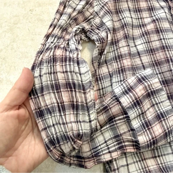 Hurley Lightweight Pink/Purple/White Plaid Button Down Blouse - Picture 6 of 11